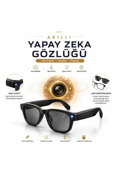 a+ anyplus Akıllı Kamera Gözlük Işıklı Kayıt Özellikli Ses Kayıtlı Lens Değiş...