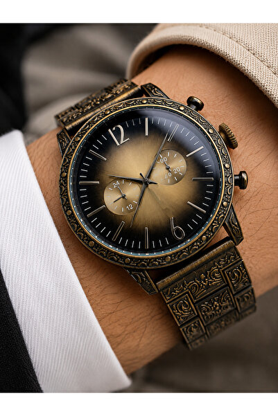 Weluxa Men's Wristwatch Bronze Color Antique Motif Case Strap Luxury Design G...