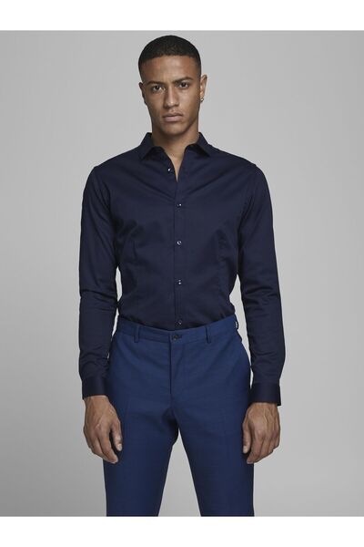 Jack & Jones Men's Parma Premium Long Sleeve Navy Blue Shirt-12097662