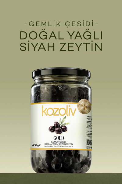 kozoliv Doğal Gemlik Çeşidi Yağlı Siyah Zeytin 400 gr Cam Kavanoz