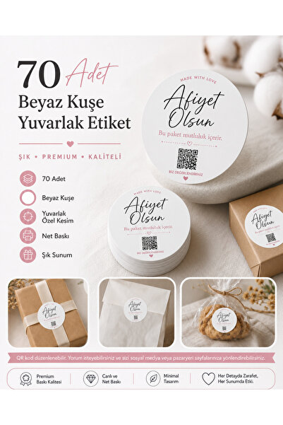 kly app Düzenlenebilir QR Kodlu Afiyet Olsun Yazılı Sticker Restoran Gıda Pak...