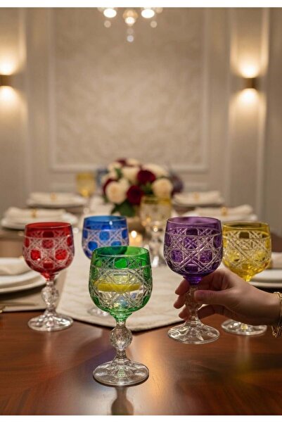 Onedekor 6'lı Bohemia Kristal Sterna Renkli Kahve Yanı Kadehi