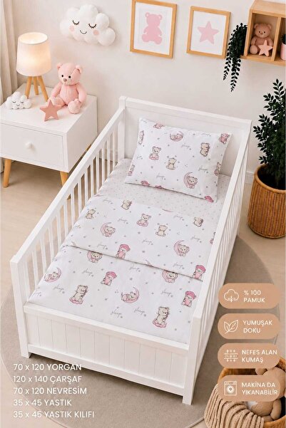 100% Cotton Fabric Baby 5-Piece Quilt & Duvet Cover Set & Sleeping Set (70 X 120 CM)