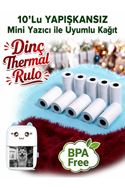 Dinç Thermal Mini Yazıcı Rulosu Kağıdı ( YAPIŞKANSIZ ) Termal Rulo 10'Adet Mi...