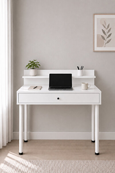 MOBİX HOME MK78 Metal Ayaklı Çalışma Masası Çekmeceli Beyaz