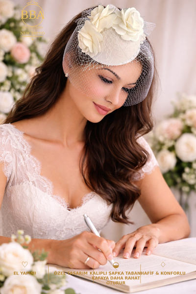 bbays new trend (YENİLENDİ)Gelin Şapkası Nikah Vualet Kep Tüllü Saç Aksesuarı...