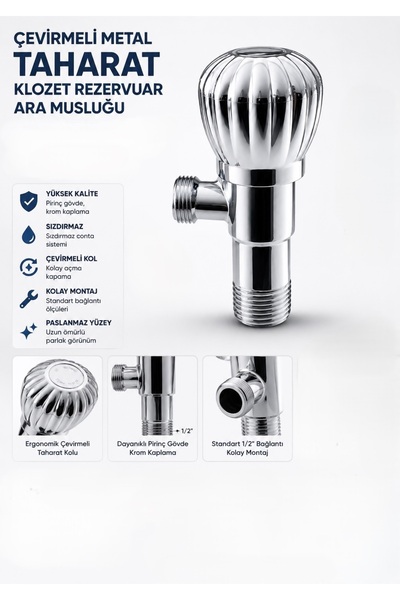 maksu MK02 Çevirmeli Metal Taharet Musluğu Rezervuar Ara Musluk Wc Klozet Mus...