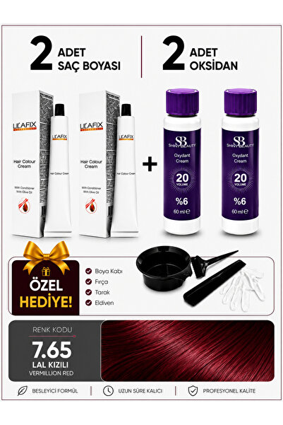 bellrosse Lal kızılı 7.65 Saç Boyası Seti 2'li + %6 20 Vol Oksidan + Boyama H...