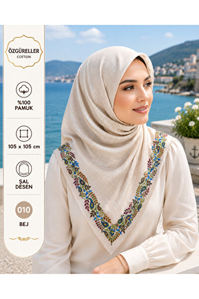 ÖZGÜRELLER Özgüreller, 105x105 cm Etnik İçi Boş Desen Yazma,%100 Pamuklu Hedi...