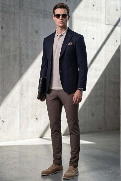 İmza Navy Blue 6 Drop Slim Fit Cotton Jacket 1002260126