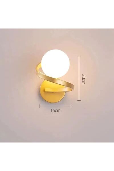 luminastar Aplică de perete spiralată cu glob de sticlă albă, soclu E27, corp auriu, înălțime 20 cm