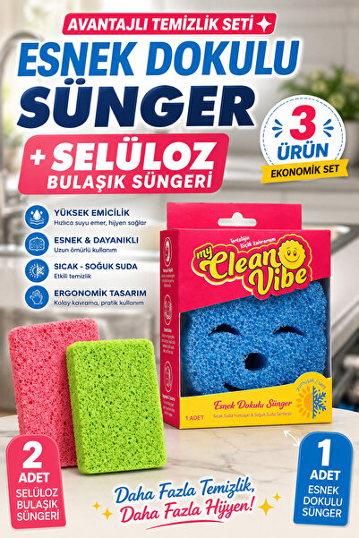 mycleanvibe 100% Natural Cellulose Sponge Set of 2 and Flexible Textured Dish...