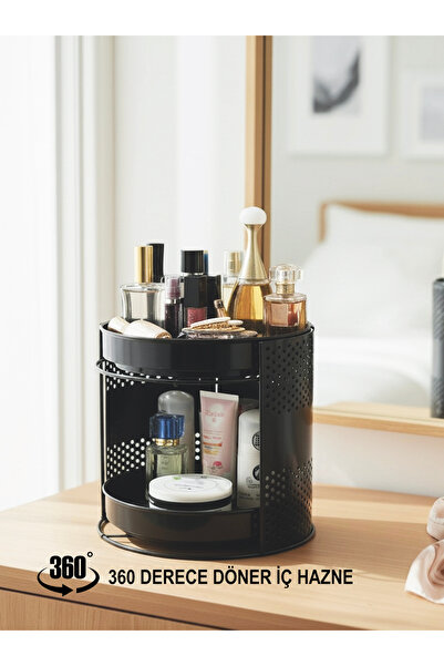 EVSTYLE 360 Degree Rotating Two-Tier Makeup and Jewelry Organizer - Black (Ea...