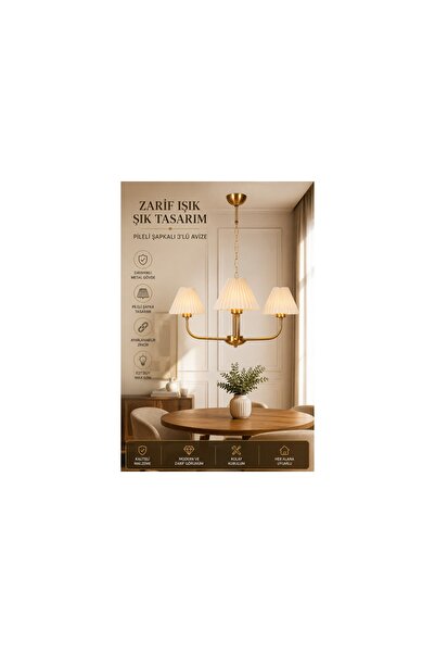 Vivense APOLLO ÜÇLÜ ESKİTME PİLELİ KREM ABAJURLU AVİZE