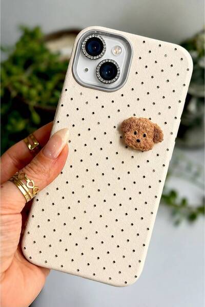 MustCase iPhone 13-14-15 Uyumlu Puantiye Desenli 3D Köpek Figürlü Silikon Kıl...