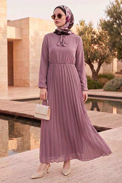 InStyle Φόρεμα από σιφόν λιμέλντα με πλισέ σχέδιο σε μοβ απόχρωση