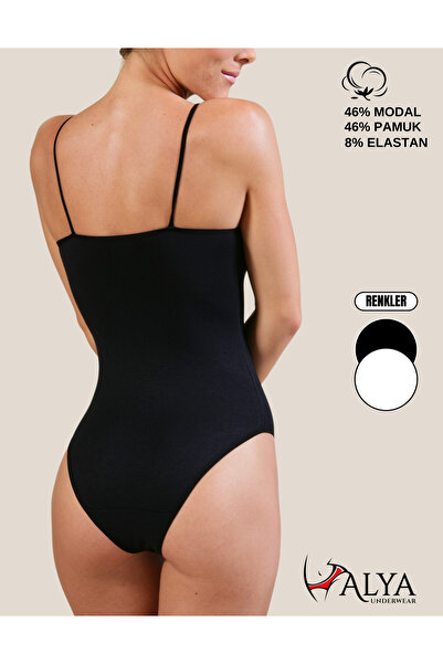 ALYA UNDERWEAR Women's Rope Strap Snap Bodysuit, Modal, Soft Textured with Ho...