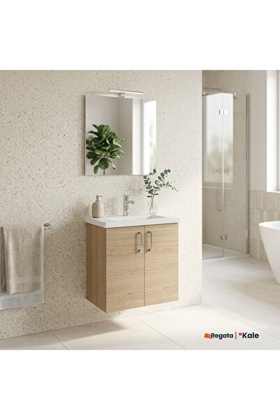 KALE Noah Meşe 65 cm Kapaklı Alt Dolap, Lavabo ve Ayna