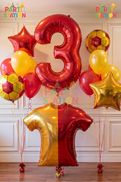 Parti Station Sarı Kırmızı Balon Set Sarı Kırmızı 3 Yaş Balon Set Futbol Balo...