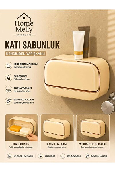 btm home Dozator de săpun solid cu capac de culoare crem – cu auto-drenare, c...
