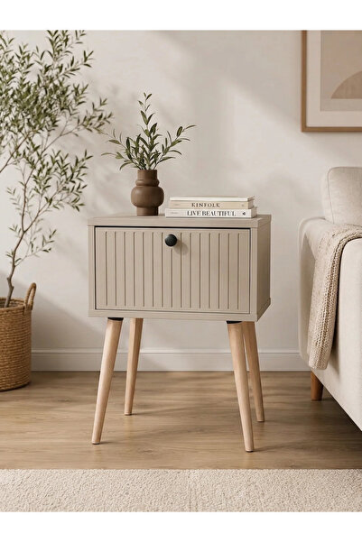 enwood CANOPUS MDF KUM TAŞI RENGİ AHŞAP AYAKLI TEK KAPAKLI KOMODİN