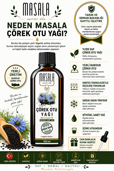 Masala Soğuk Pres Çörekotu Yağı 100 ml | Yerli Burdur Tohumu