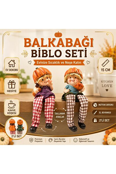e-life shop Ayakları Sallanan Balkabağı Kafalar Biblo Dekoratif Obje Hediyeli...