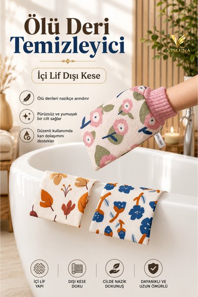 VİSLUNA 2'Li Mikrofiber Banyo Duş Kesesi Eldiveni Ölü Deri Temizleyici İçi Lif Dışı Kese Karışık Renk