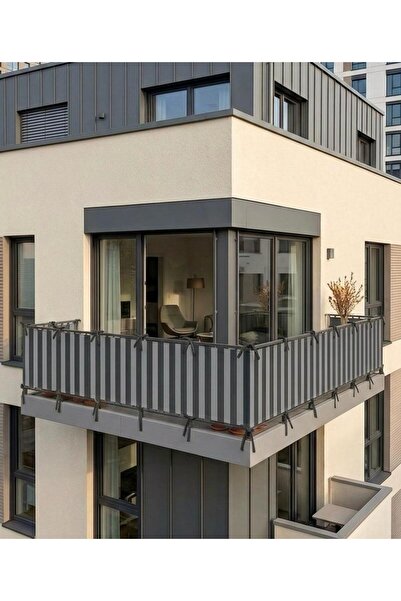 DEVRİM OLİVYA TEKSTİL Anthracite-Grey 4-Sided Lace-Up Balcony Iron Curtain, D...