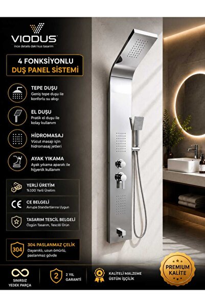 Viodus Vioduş Kuğu Inox Duş Paneli, Dikey Jakuzi, Duş, KROM