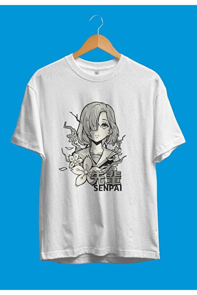 YQYQ Oversize kroj Anime Manga Lik Crno-Bela Dizajn Štampano Unisex Majica