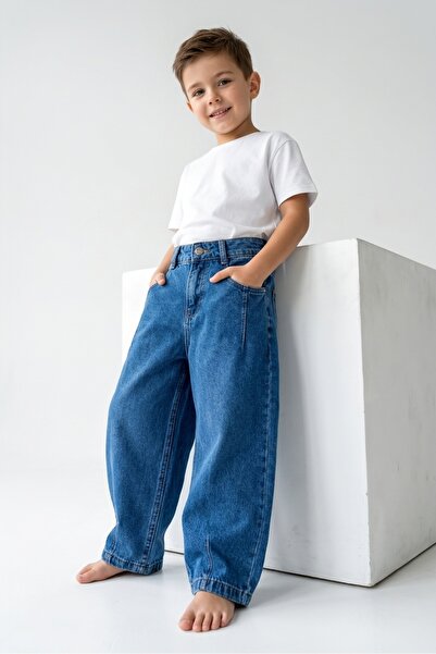 NURTOPU Boy's Dark Blue Jeans Baggy Model 100% Cotton Elastic Adjustable Jean...