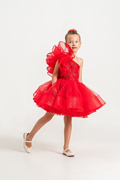 SCSTİL One Shoulder Red Bead Detailed Dress