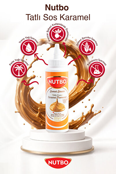 NUTBO Tatlı Sos Karamel Aromalı - Waffle&Krep&Pankek&Churros& San Sebastian& Kruvasan& Dondurma Sos 330 gr