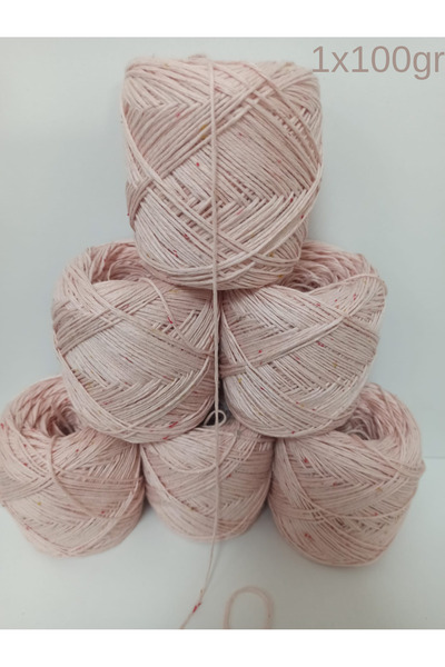 İPEK YÜN İPLİK DÜNYASI Bambu Koton Örgü İpi (Pudra pembe, tweedli) 100gr