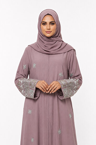 Azria Fashion Mauve Geometric Embroidered Abaya