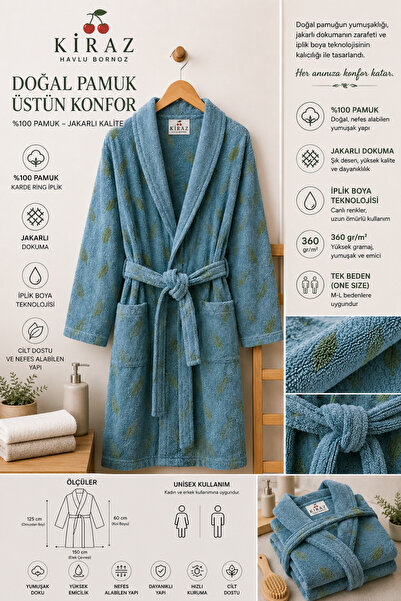 KİRAZHOME 100% قطن عضوي ملابس استحمام للجنسين من Blue Leafed ملمس ناعم