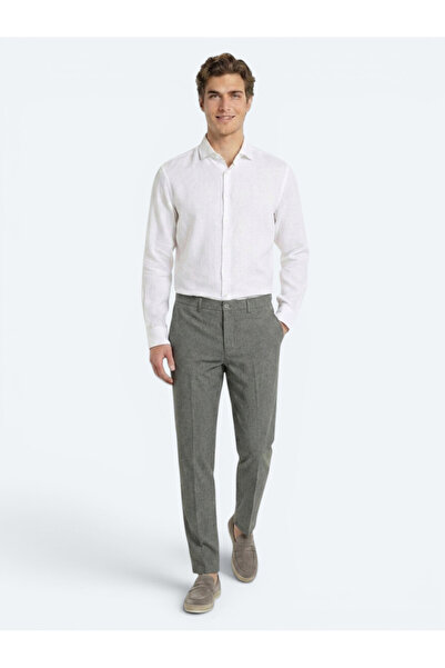 Kip Haki Kumaş Relaxed Fit Casual Keten Karışımlı Pantolon