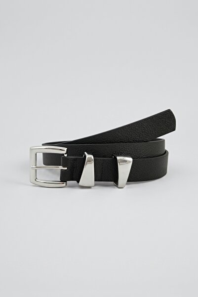 Milleniva Asymmetrical Bridge Black Thin Women's Belt 2 cm