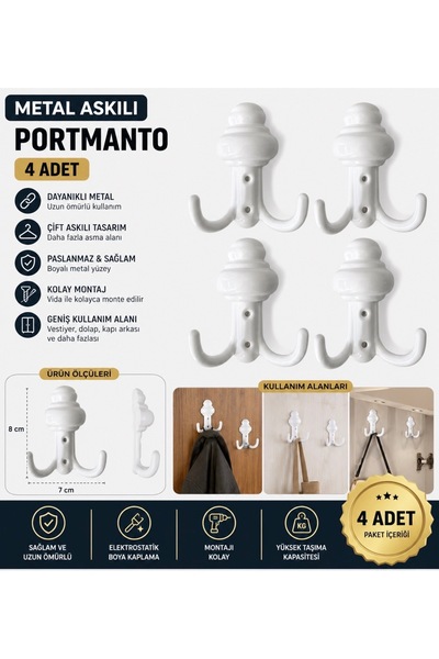 Beşel Beyaz Metal Sarıklı Askı Portmanto Vestiyer Duvar Askısı Dolap Askılığı...