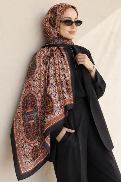AFVENTE شال قطني ناعم أسود بنمط ساراي أصيل