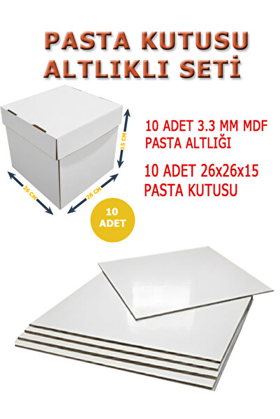 kutucum 26 X 26 X 15 PASTA KUTUSU VE MDF ALTLIK SETİ 10 ADET BEYAZ OLUKLU MUK...