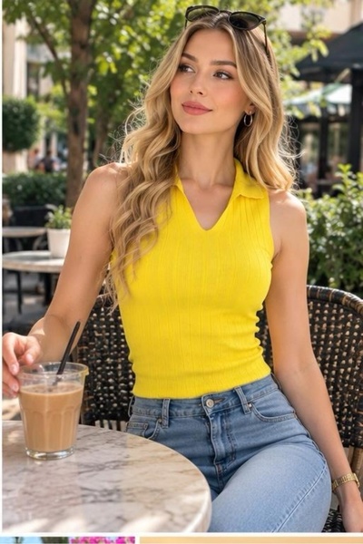 BOZKAYA ÖRME Polo Neck Sleeveless Plain Detailed Stretchy Knitwear