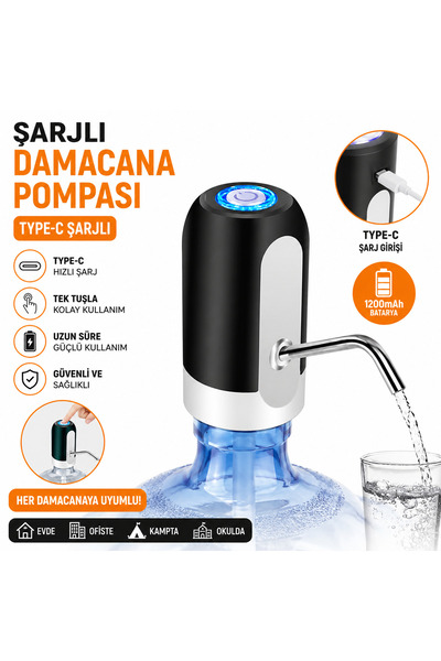 Bayırtech Typ-C Şarjlı Otomatik Damacana Su Pompası Beyaz(Damacana Kapağı İle Takılmalıdır.)