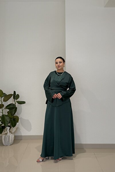 CHUL طقم فستان سهرة نسائي مقاس كبير مكون من قطعتين من زارا ساتان مع تنورة متق...