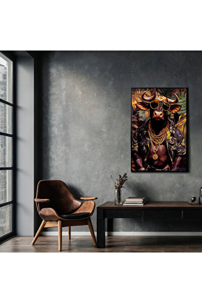 MallDeco Tablou Canvas Portret Excentric, Finisaj Lucios, cu Decor Acrilic Re...