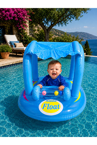 JOY SMART Yuvarlak Gölgelikli Bebek Simidi – Oturaklı Bebek Deniz ve Havuz Si...