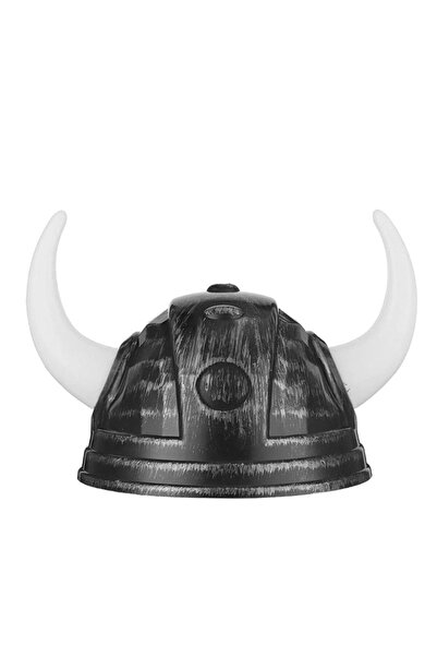 partidolu Halloween Boynuzlu Plastik Viking Şapkası Yetişkin Eskitme Gümüş Renk