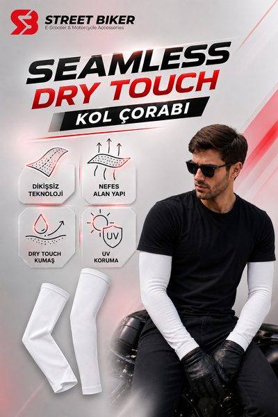 Güneş Koruyucu Spor Kolluk Dry Touch Motosiklet / Bisiklet Kol Çorabı - Dört Mevsim Beyaz