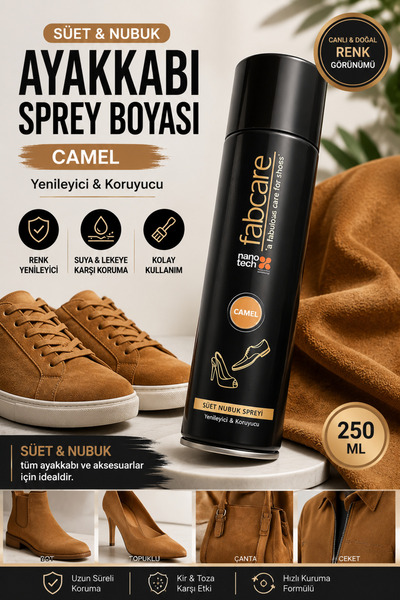 Fabcare Süet ve Nubuk Ayakkabı Sprey Boyası Camel 250 ml – Yenileyici & Koruy...
